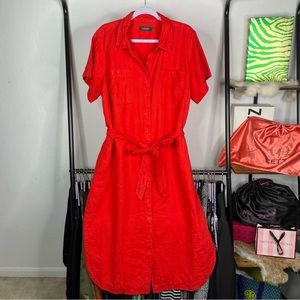 LAUREN Ralph Lauren Tomato Red Linen Shirt Dress